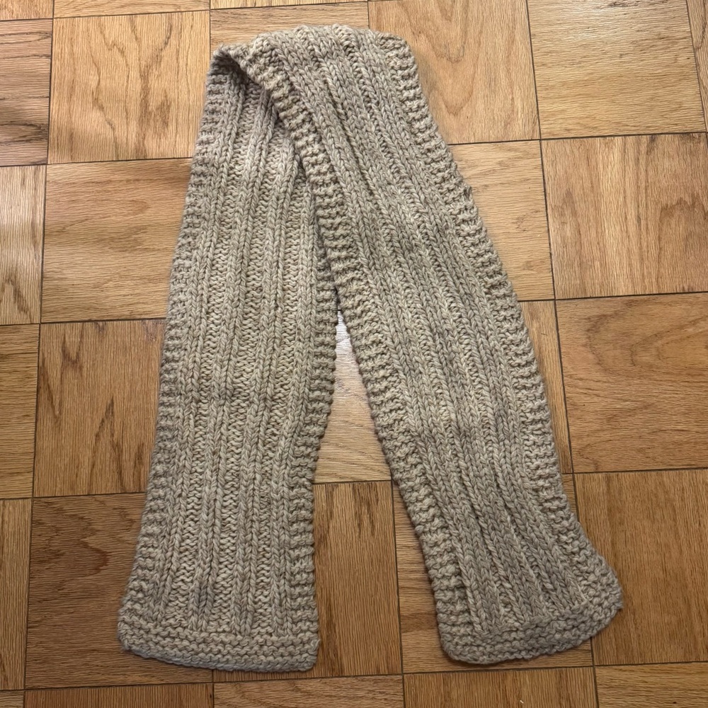 100% Hand Knit Wool Tan Chunky Scarf